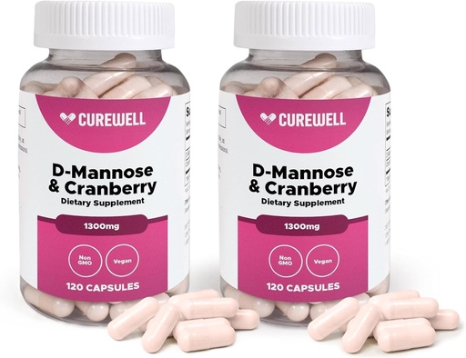 [BRSRGYL7OEJRY2T4] D-Mannose & Cranberry 1300mg – 120 Vegan Capsules | D-Mannose with Cranberry Extract | Urinary Tract & Bladder Wellness Support Supplement for Women & Men | Non-GMO Daily Wellness | Pack of 2