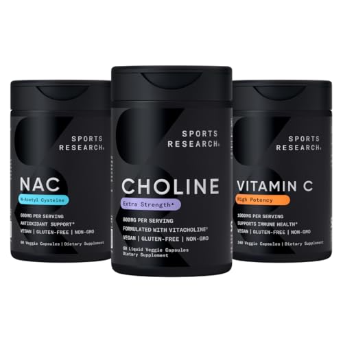 [BRSREAT4BYCBMADV] Sports Research® Liver Support Pack - Extra Strength Choline 800 mg + N-Acetyl L-Cysteine (NAC) 600mg + Vitamin C 1000mg