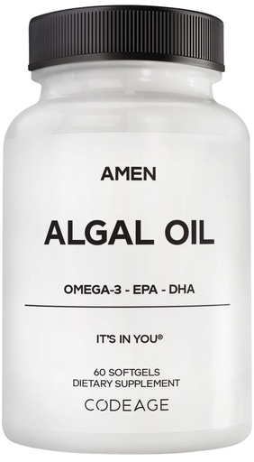 [BRSREGQDAUNAE2Y7] Amen Algal Oil Vegan Omega-3 Supplement – 1000mg DHA & EPA, Plant-Based Microalgae Oil, Non-GMO, 60 Softgels