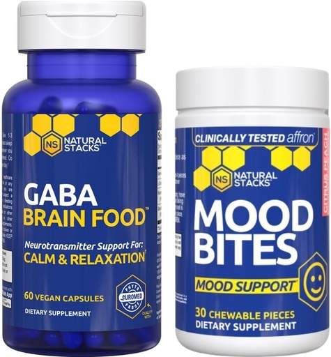 [BRSRAZIYCACBAHIU] NATURAL STACKS Mood Bites + GABA Brain Food Bundle - Supports Relaxation and Improved Mood* - 90 Total Pieces