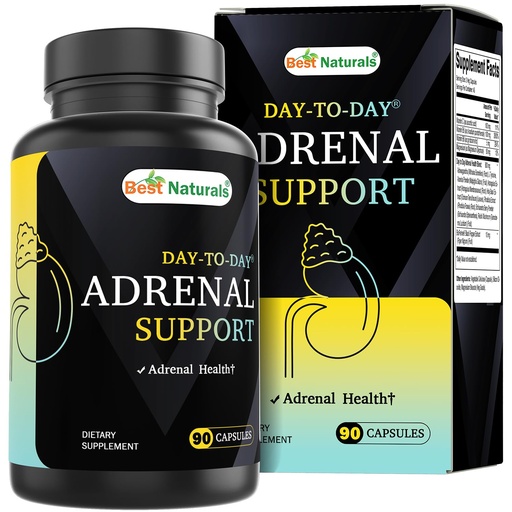 [BRSRACYOBAFRO33X] Best Naturals Day-to-Day Adrenal Support Supplements - 90 Veg Capsules - Made with Ashwagandha, L-Tyrosine, Magnesium, Rhodiola & Holy Basil & Bioperine
