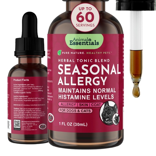 [BRSWIYAROAAWE33E] Animal Essentials Seasonal Allergy Treatment for Dogs - Liquid Herbal Support for Dogs & Cats, Wellness Supplement for Sensitive Skin & Seasonal Comfort, Licorice Tincture, 100% Organic - 1 fl oz