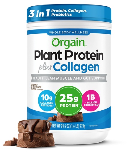 [BRSRMED5PN5WYEL5] Orgain Protein Powder + Collagen, Creamy Chocolate Fudge - 25g of Protein, 10g Collagen Peptides, Type I & III, 1B CFU Probiotics, Supports Hair, Skin, Nail, Joint & Gut Health, Gluten Free - 1.6lb