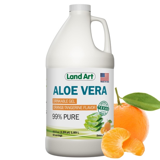 [BRSRO2QTB4IGCEL4] Land Art Pure Aloe Vera Drinkable Gel - Orange Tangerine Flavored - Cold-Processed Inner Filet - from Organic Fresh Leaves from Texas - for Heartburn Relief - Acid Reflux - 64 fl oz