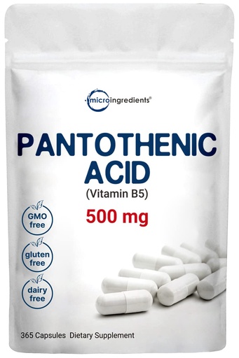 [BRSWYHYROZYAEDY6] Pantothenic Acid Vitamin B5 Supplement, Vitamin B5 500mg Per Count, 365 Capsules (1 Year Supply), B-Complex Vitamin, Support Energy Production and Nervous System, Non-GMO