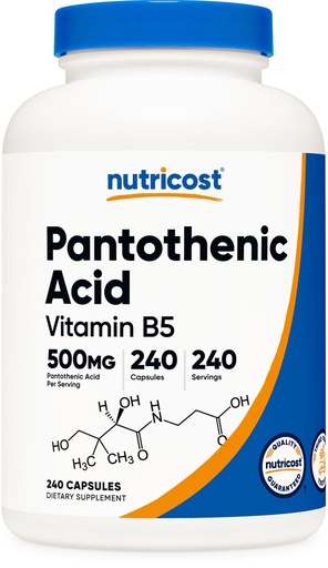 [BRSWKGYOON7BG3LE] Nutricost Pantothenic Acid (Vitamin B5) 500mg, 240 Capsules