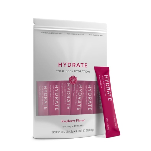 [BRSREGATDJYQYDQ7] Isagenix Hydrate - Superior Hydration with 1625+ mg of Essential Electrolytes - No Added Sugar - Raspberry Flavor - 0.2 oz Sticks - 24 Servings