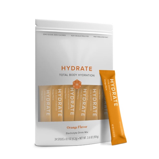 [BRSREGATCF4GCCLB] Isagenix Hydrate - Superior Hydration with 1625+ mg of Essential Electrolytes - No Added Sugar - Orange Flavor - 0.1 oz Sticks - 24 Servings