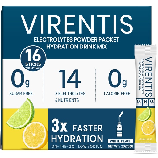 [BRSREHD5PMHR6CIV] 16 Sticks Electrolytes Powder Packets Sugar Free Hydration Packets Liquid Daily IV Electrolyte Drink Mix for Rehydration with 8 Electrolytes & 6 Vitamins, Low Sodium, Lemon Lime