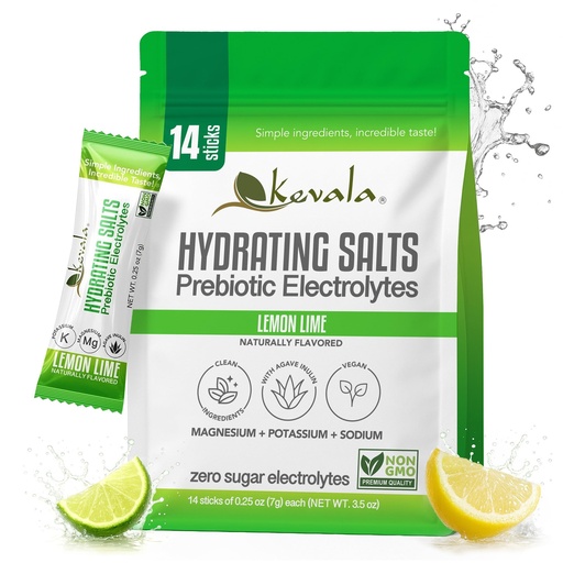 [BRSRACYLPIBRAEI4] Kevala Electrolytes Lemon Lime Powder Packets | Sugar Free Drink Mix Packets with Prebiotics, Potassium & Salt Electrolytes | Keto Hydration Packets | Rehydration Support | 1 Pack (14 Sticks)