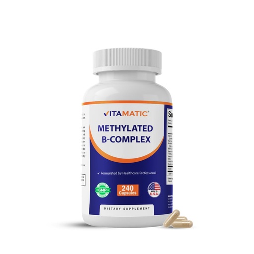 [BRSRGBQ3DIARS23Z] Vitamatic Methylated B-Complex Vitamins – 240 Capsules | Includes Methyl B12, L-5-MTHF Folate, Choline, Inositol, B1, B2, B3, B5, B6, Biotin | 10 in 1 B Complex Supplement | Made in USA