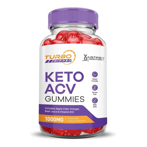 [BRSRAGAKOUDQEAAY] Justified Laboratories Turbo Ripped Keto ACV Gummies (1000 mg) - 60 Count - Formulated with Apple Cider Vinegar, Folate & Vitamin B12 - Non-GMO, Vegan, Gluten Free - 30 Servings