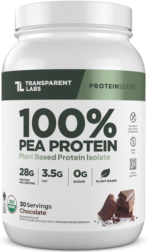 [BRSREEL7DMJRYE35] Transparent Labs 100% Pea Protein Powder - 28g Organic Plant Protein per Serving, Clean Pea Isolate Powder, USDA Organic, Vegan, Gluten-Free, Sugar-Free, Non-GMO - 30 Servings, Chocolate