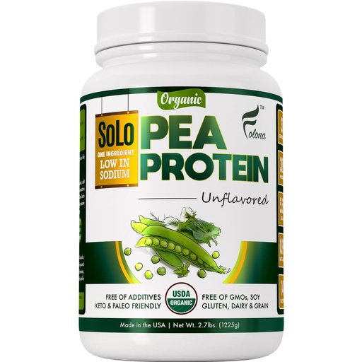[BRSWYGTRAUJRYEYZ] SOLO Organic Pea Protein Isolate, Low in Sodium, Canada Grown Peas, 100% Vegan, Non-GMO, Unflavored Plant Based Protein Powder with BCAA, Keto & Paleo Friendly, Easy to Digest, No Additives (2.7 lbs)