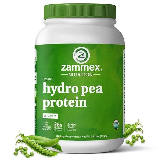 [BRSWGBAPDJYBMDLK] Zammex Organic Pea Protein Powder, 26g Protein, BCAA, Plant Based 100% Vegan Pea Protein, Gluten Free, Keto Friendly, Unflavored 2.62lbs