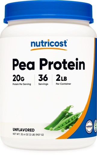 [BRSREGIDDEPROHI4] Nutricost Pea Protein Powder (2 LBS) Unflavored - 20g of Vegan Pea Protein Isolate, GMO-Free, Gluten-Free, 36 Servings