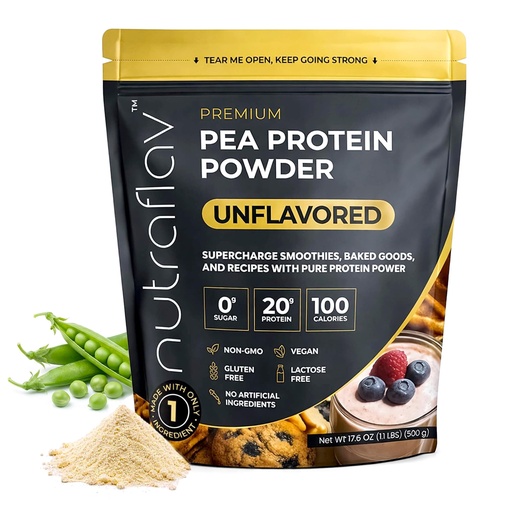 [BRSREAYKOUJQ4D3K] Unflavored Vegan Protein Powder - Plant Based Pea Protein Powder - 20g Protein Per Serving with 1 Ingredient - Iron-Rich, Easy to Digest - No Added Sugar - Great for Smoothies & Recipes - 20 Servings
