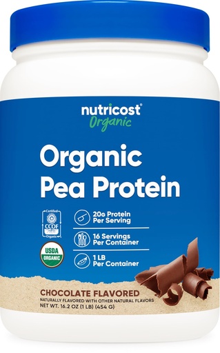 [BRSRAAYYCUCBMGQ4] Nutricost Organic Pea Protein Powder (1 LB) Chocolate - Certified USDA Organic, Protein from Plants, Vegetarian Friendly, Gluten Free, Non-GMO