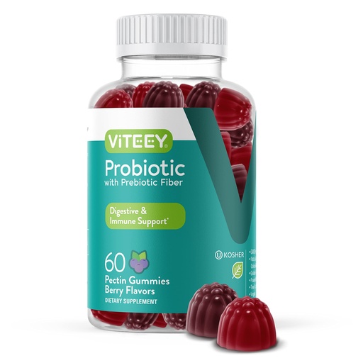 [BRSW2GIFOAIQGHTP] Viteey Probiotic Gummies with Prebiotics – Gut Health Supplements for Digestive Health – 2 Billion CFUs – Vegan, Gluten-Free – 60 Count
