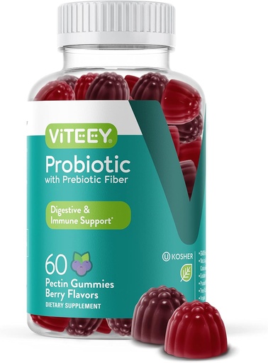 [BRSW2GIFOAIQGHTP] Viteey Probiotic Gummies with Prebiotics – Gut Health Supplements for Digestive Health – 2 Billion CFUs – Vegan, Gluten-Free – 60 Count