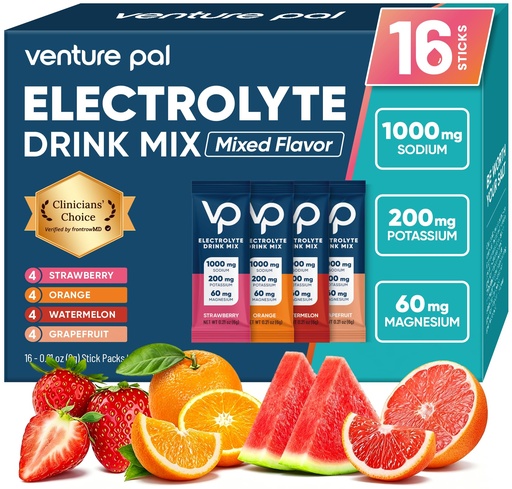 [BRSRAYAOCEIBO3L7] Venture Pal High Sodium Sugar Free Electrolytes Powder Packet - Hydration Packets with Vitamin, Sodium & Potassium | Zero Calories | Vegan, Keto & Paleo Friendly Electrolyte Drink Mix - 16 Sticks