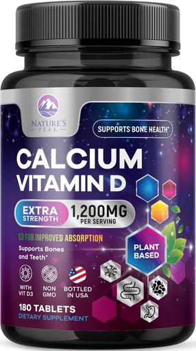 [BRSRMCT6ABYRM3Q7] Calcium 1200 mg with Vitamin D3, Calcium Supplement Vitamins, Bone, Teeth & Immune Health Support, Calcium Supplements with D for Women & Men, Nature's Absorbable Calcium Carbonate - 180 Tablets