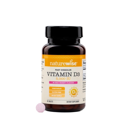 [BRSRGHY7OIBWO234] NatureWise Vitamin D3 5000 IU Sublingual Tablets - Fast Dissolve D3 for Immune & Bone Support - Berry Flavor - Sugar Free, Non-GMO, Gluten Free, USA Manufactured - [90 Tablets - 90-Day Supply]