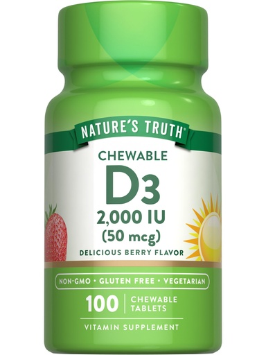 [BRSWGCT5PIJQGET2] Nature's Truth Chewable Vitamin D3 2,000 IU | 100 Tablets | Berry Flavor | Vegetarian, Non-GMO, & Gluten Free Supplement