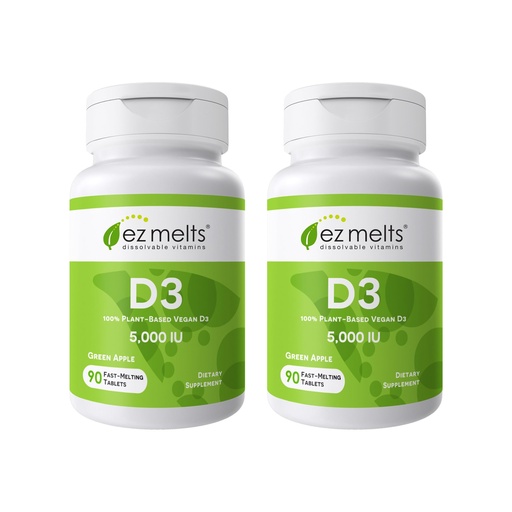 [BRSREAYNDIAQGFDL] EZ Melts Dissolvable Vitamin D3 5,000 IU - Vegan Vitamin D Supplement for Bone & Teeth Support - No Artificial Flavors - Plant-Based & Non-GMO - Green Apple - 180 Dissolvable Tablets (180 Servings)