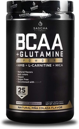 [BRSWGEI3BVYGEHTZ] SASCHA FITNESS BCAA 4:1:1 + Glutamine, HMB, L-Carnitine, HICA | Powerful and Instant Powder Blend with Branched Chain Amino Acids (BCAAs) for Pre, Intra and Post-Workout | Natural Piña Colada,362.5g