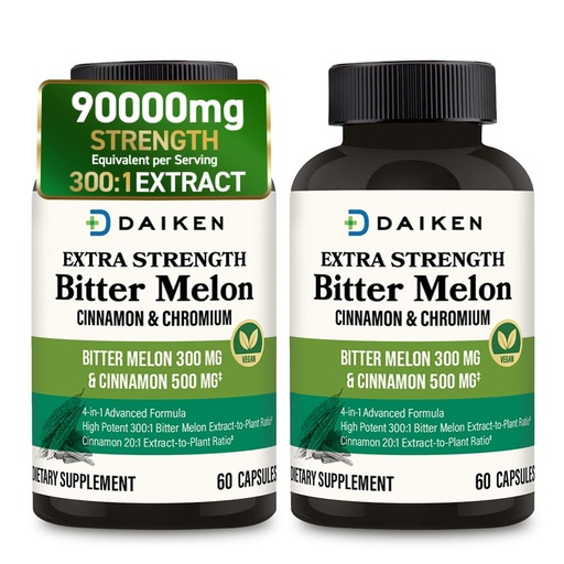 [BRSRABD2CABWYFLG] DAIKEN Bitter Melon, Cinnamon & Chromium, 100% Vegetarian Bitter Melon Capsules with Cinnamon Chromium & Zinc, 60 Capsules (Pack of 2)