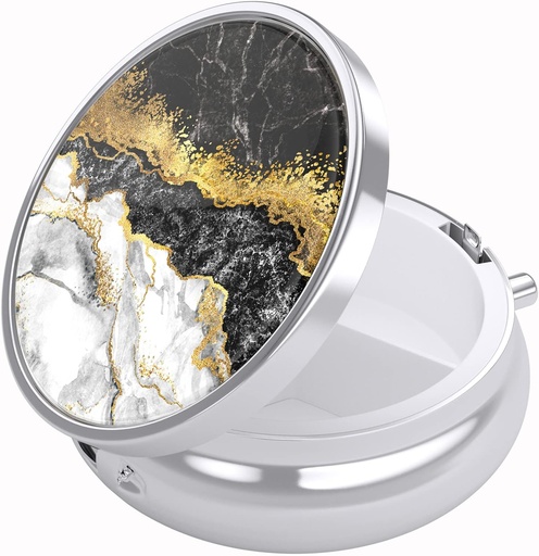 [BRSW22TQBABRSFAU] Nipichsha Pill Box, Small Pill Case for Purse & Pocket, Cute Travel Medicine Organizer, Portable Medicine Container Holder to Hold Vitamins, Medication, Fish Oil & Supplements, Black Gold Marble