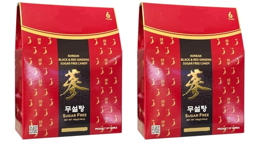 [BRSRAFARPMNAG2QY] Twin Bottle Red and Black Ginseng Candy - Keo Hong Sam va Hac Sam - 5.6 Oz per Box with 2 Boxes per Order - Product of South Korea