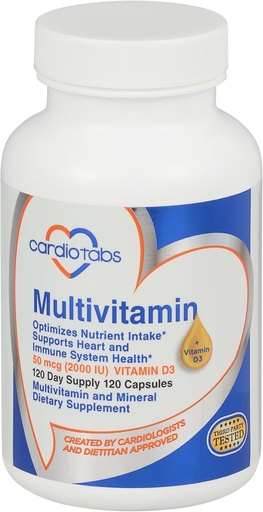 [BRSWKH3YPMDWG33V] Multivitamin - Heart and Immunity Supplements for Men & Women, Multivitamin for Men & Women, with Minerals B-Vitamin Complex, Vitamins A, C, E, K and 2000 IU Vitamin D3, 120-Count Bottle