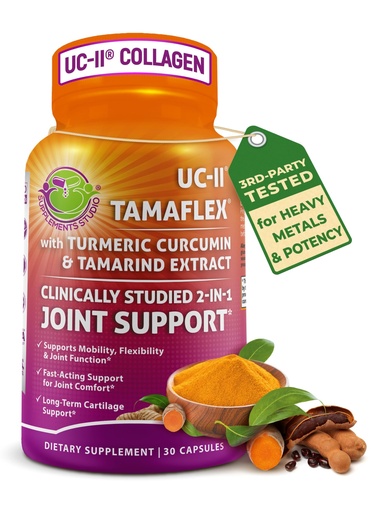 [BRSRAGDQC4CBMCDP] Joint Support Supplement with UC-II® & TamaFlex® – Undenatured Type II Collagen, Turmeric & Tamarind for Joint Health, Flexibility & Mobility – Natural Cartilage Support – Glucosamine-Free Capsules