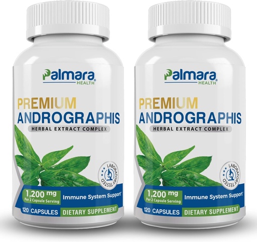 [BRSROGLQAQHBSH3H] Palmara Health Premium Andrographis Paniculata Extract 2 Pack - 1,200mg (100mg Andrographolides) per Serving, Non-GMO, Vegan, Gluten Free