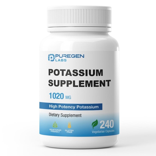 [BRSROHT3CN7QMDY6] Puregen Labs Potassium Bicarbonate Supplement 1020 mg | Non-GMO | Gluten Free | 240 Vegetarian Capsules