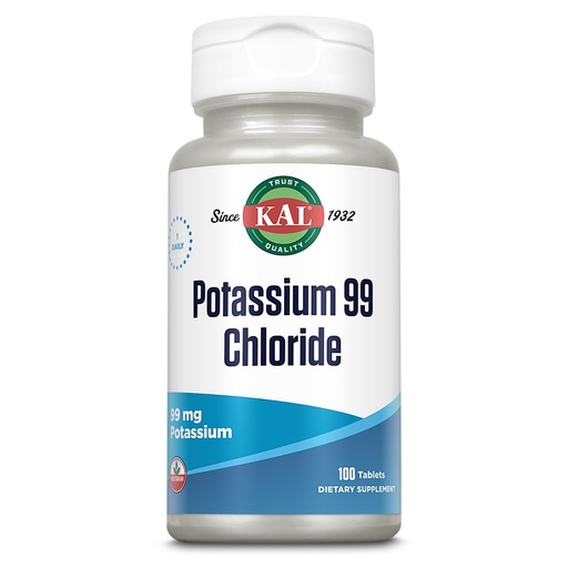 [BRSWIYT3OMAQGDDU] KAL Potassium 99 Chloride - 99 mg Potassium Chloride Supplement Pills, Electrolytes Tablets for Overall Health for Women and Men - 100 Tablets
