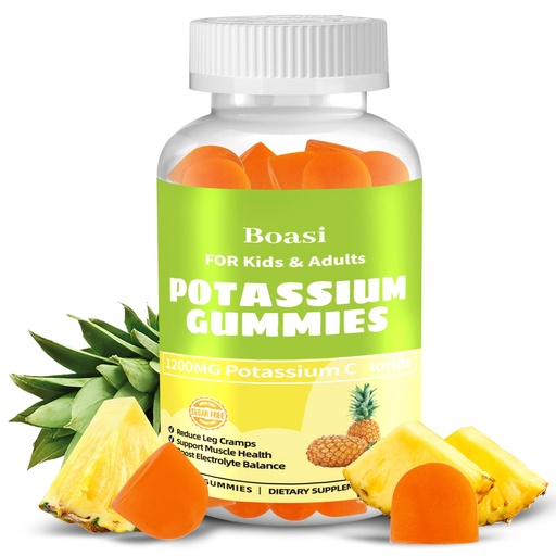 [BRSREFTRBMMGEF3O] 90 Count 1200mg Potassium Chloride Gummies,Sugar Free Electrolyte Balance Gummies,Muscle Relief & Heart Health Potassium Supplement for Adults Women Men