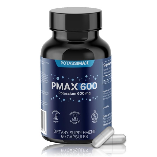 [BRSRAAA3CQIAODT3] PMAX600 High Dose Pure Potassium Electrolyte Supplement 600mg Capsules 4-Type Potassium Blend-Citrate, Gluconate, Bicarbonate,Chloride. Supports Healthy Blood Pressure, Heart, Kidneys, Bones, Muscles