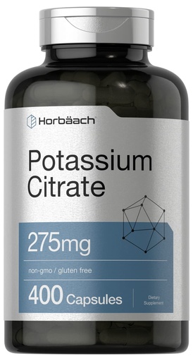 [BRSWGAI3CUBA43DO] Horbäach Potassium Citrate Supplement 275 mg | 400 Capsules | Non-GMO, Gluten Free