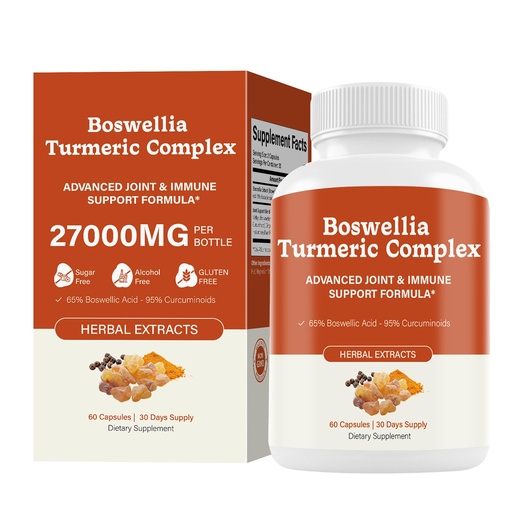 [BRSRGFI3DECGKGT6] Boswellia Turmeric Complex – Multi-Ingredient Herbal Formula with 65% Boswellic Acids, 95% Curcuminoids, MSM, Ginger & Black Pepper – 27000mg Total – 60 Capsules