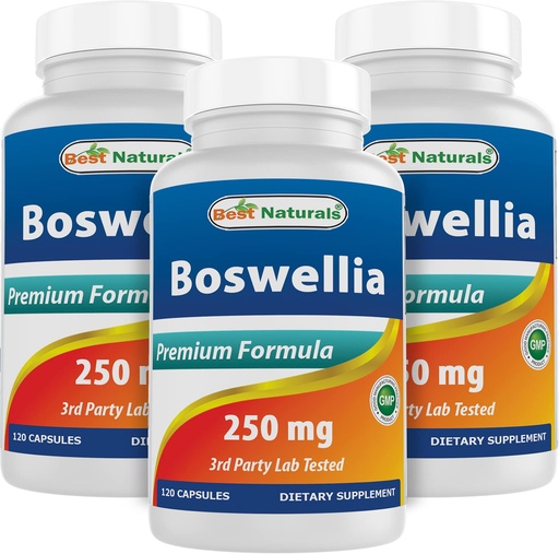 [BRSW2AQECIGREE33] Best Naturals Boswellia Serrata Joint Health 250 mg 120 Capsules - Standardized to 65% Boswellic Acid (120 Count (Pack of 3))