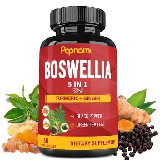 [BRSROYAKDJYGMELU] Organic Boswellia Serrata Extract Capsules Combined Turmeric, Ginger, Black Pepper & Green Tea - 60 Vegan Capsules for 2 Months