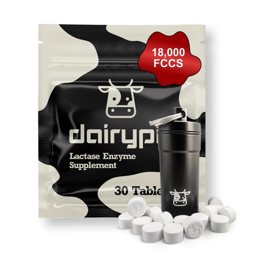 [BRSREHQHAQBAYAY3] DairyPill Lactase Enzyme 18,000 FCCs per Pill, 30 Count, Solution for Lactose Intolerance, Portable, Easy to Swallow, Preservative and Gluten Free, American Made, Non GMO