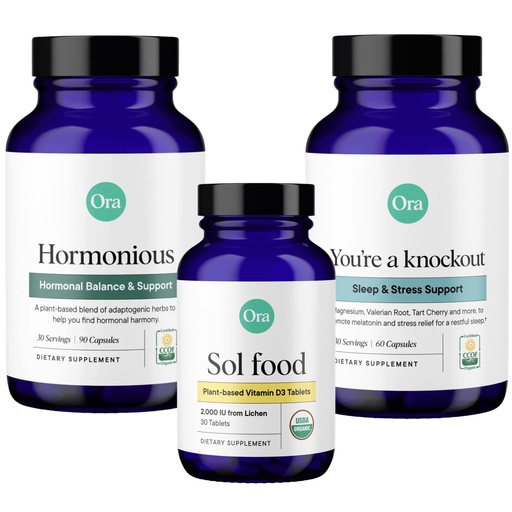 [BRSROGAEAANRYEQU] Ora Organic Hormone Balance, Sleep Aid, & Vitamin D Boost Bundle: Support Skin, Mood, Energy + Stress Support Calming Herbal Blend + Vegan Vitamin D, Immune Support