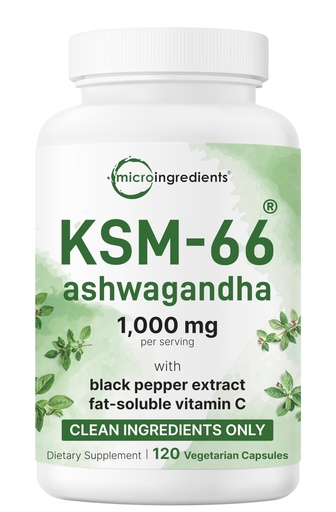 [BRSREZIHBZ6BOALL] KSM-66 Ashwagandha 1,000mg Per Serving | 120 Veggie Capsules with Black Pepper for Better Absorption & Fat Soluble Vitamin C | Potent Root Extract | Stress, Relaxation, & Sleep Support | Filler Free