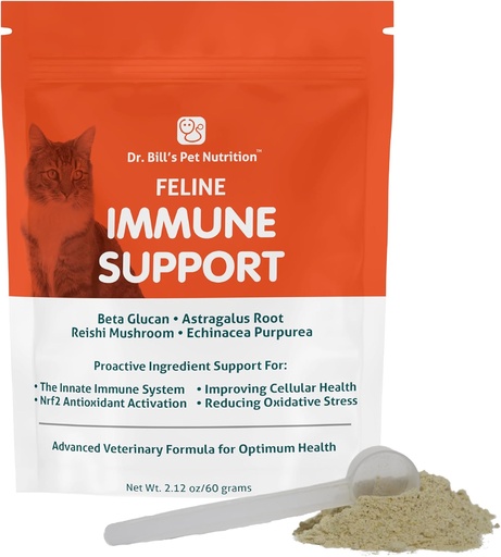 [BRSWGZYBAAHBAALB] Dr. Bill's Feline Immune サポート | Colostrum、Beta Glucan、トルコテールマッシュルーム、亜鉛&ビタミンC | すべての年齢の猫のためのパウダーサプリメント
