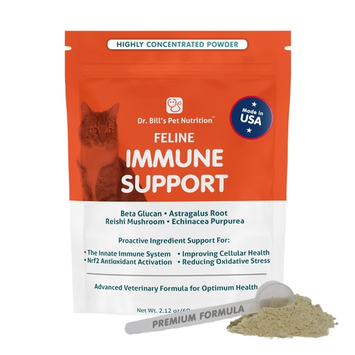 [BRSWGZYBAAHBAALB] Dr. Bill’s Feline Immune Support | Boosts Cat Immunity and Health with Colostrum, Beta Glucan, Turkey Tail Mushroom, Zinc & Vitamin C | Powder Supplement for Cats of All Ages