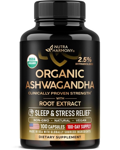 [BRSREYINCN4GGALX] Ashwagandha Supplements 1800mg - USDA Organic Ashwagandha for Women & Men - Clinically Effective Strength for Stress Relief & Sleep - Powder & Root Extract 2.5% Withanolides - Made in USA 100 Capsules